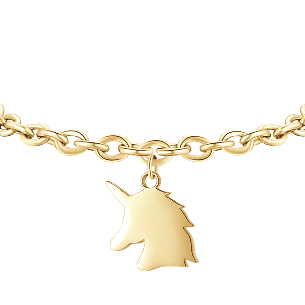 PULSERA DE ACERO DORADO PARA MUJER CON UNICORNIO