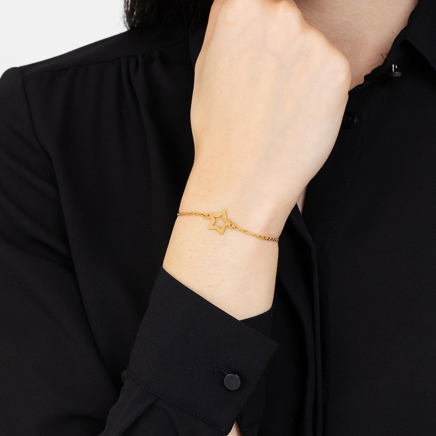 PULSERA DE ACERO DORADO ESTRELLA HUECA PARA MUJER