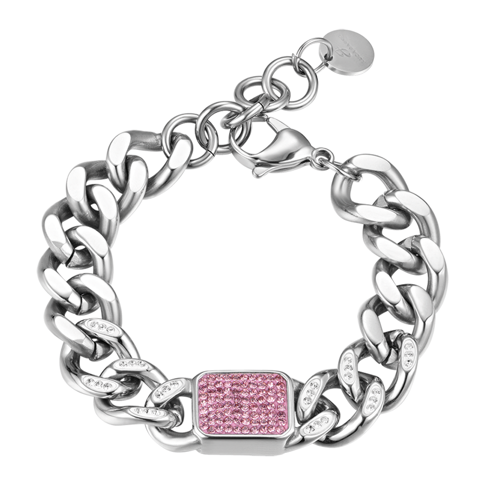 PULSERA DE ACERO PARA MUJER CON CRISTALES FUCSIA