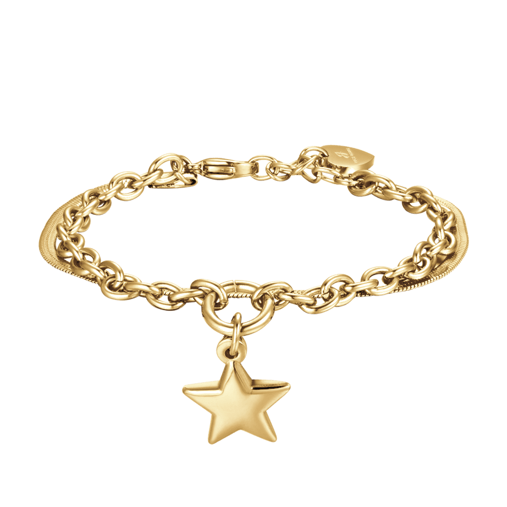 IP PULSERA DE ACERO DORADO PARA MUJER CON ESTRELLA Y CIRCULO