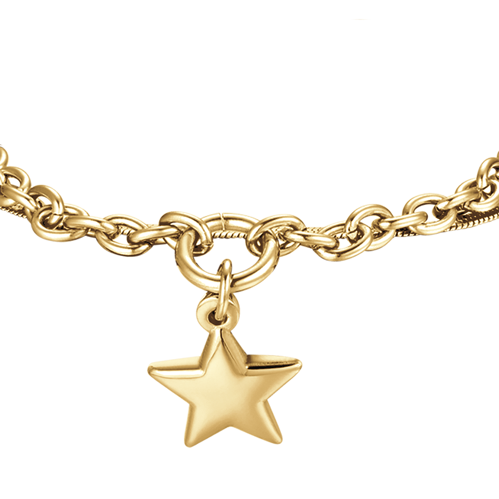 IP PULSERA DE ACERO DORADO PARA MUJER CON ESTRELLA Y CIRCULO