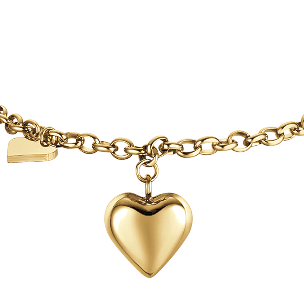 IP PULSERA DE ACERO DORADO PARA MUJER CON CORAZONES