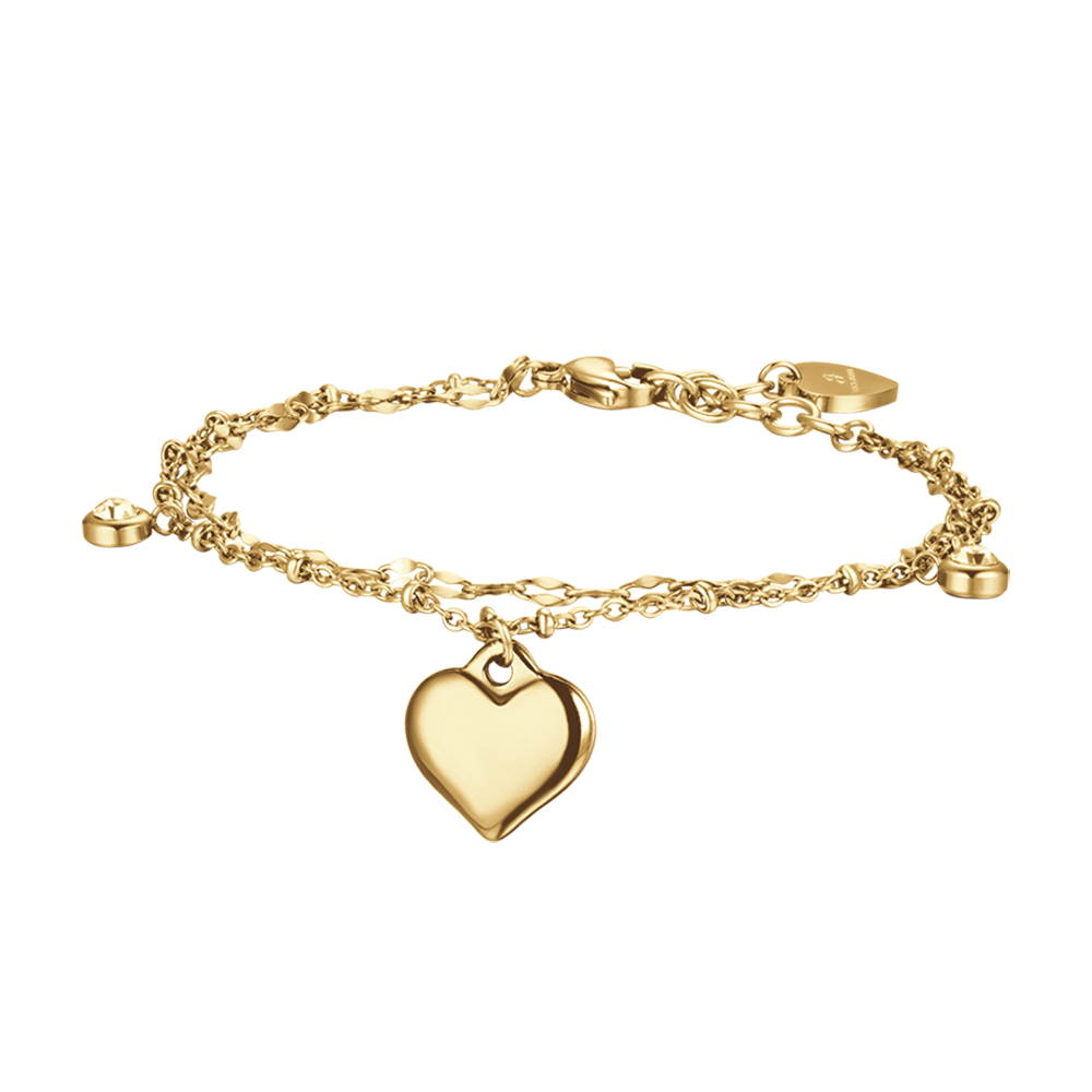IP PULSERA DE ACERO DORADO PARA MUJER CON CORAZÓN Y CRISTALES BLANCOS