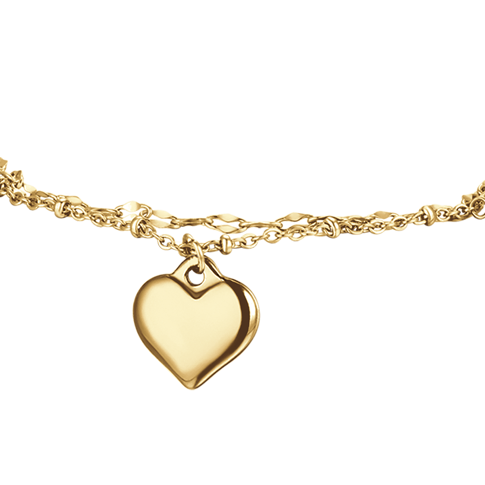 IP PULSERA DE ACERO DORADO PARA MUJER CON CORAZÓN Y CRISTALES BLANCOS