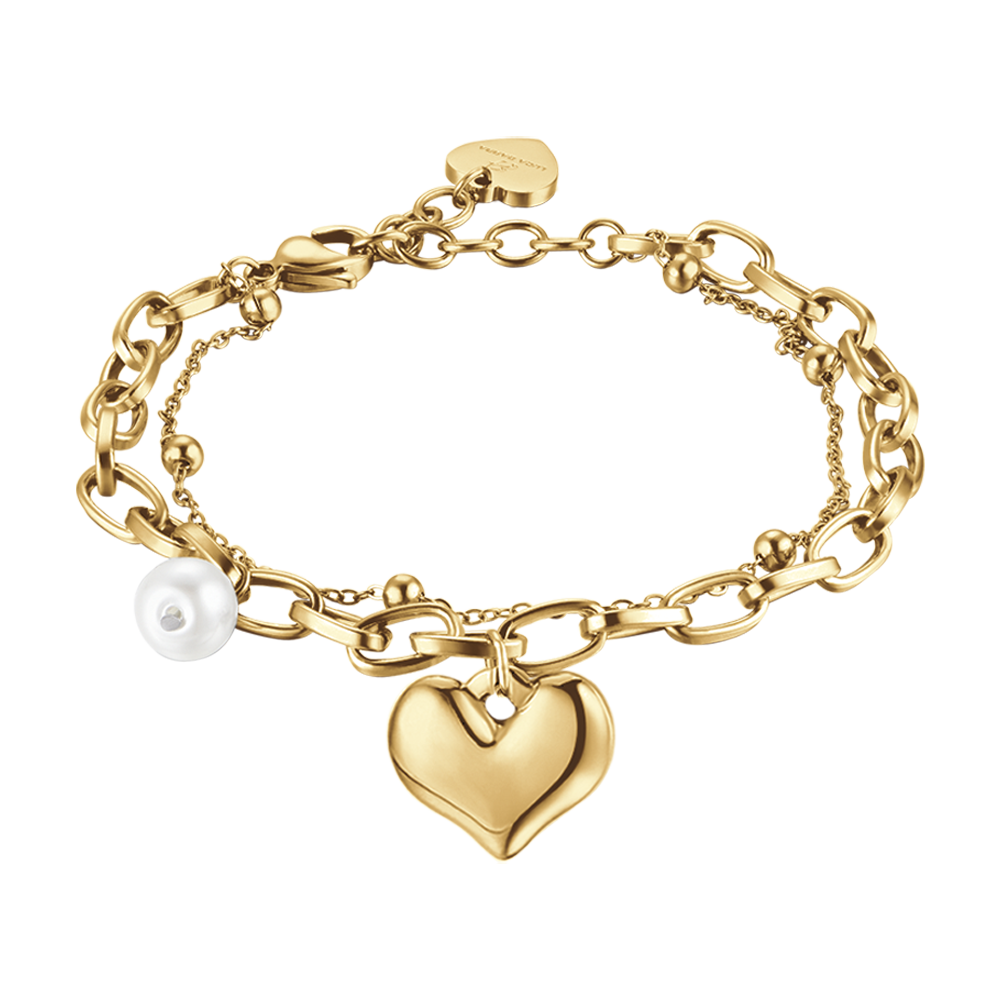 PULSERA DE ACERO PARA MUJER CON CORAZÓN Y PERLAS
