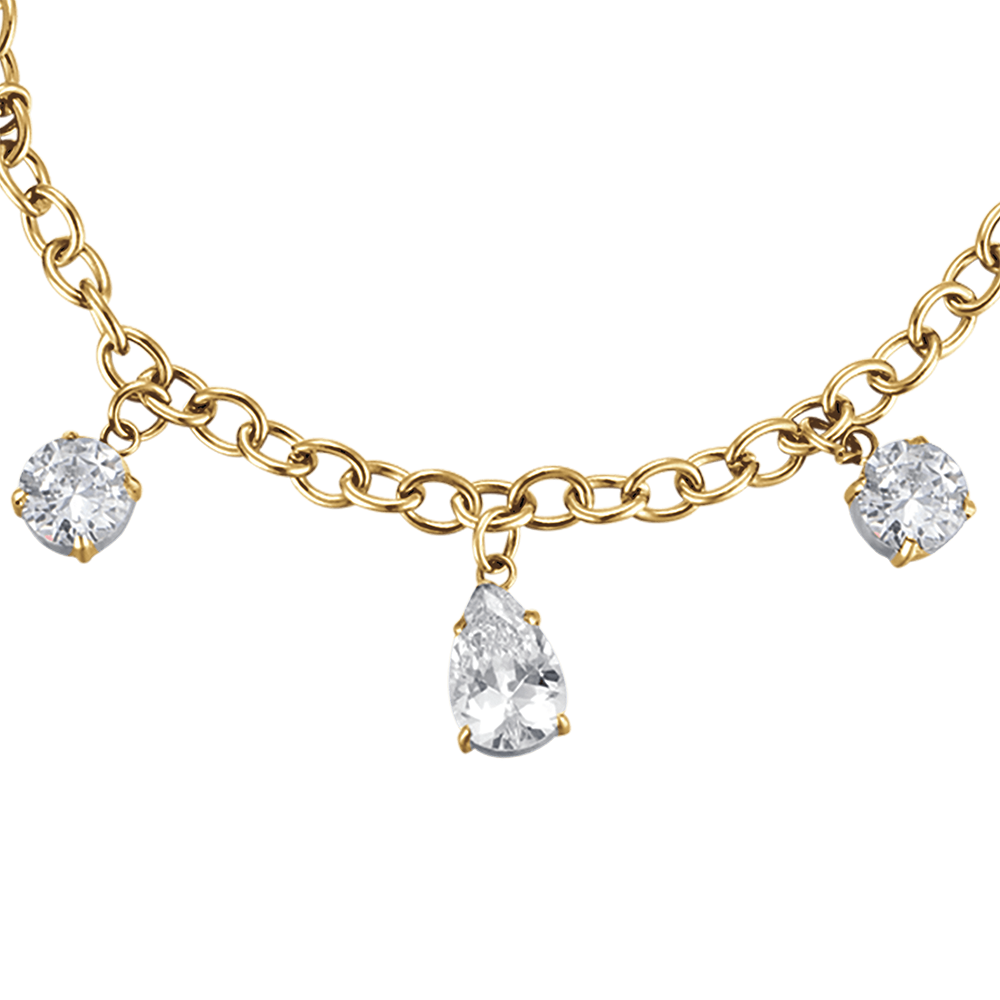 IP PULSERA DE ACERO DORADO PARA MUJER CON CRISTALES BLANCOS