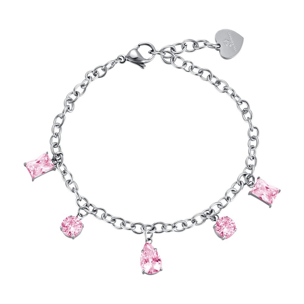 PULSERA DE ACERO PARA MUJER CON CRISTALES ROSAS