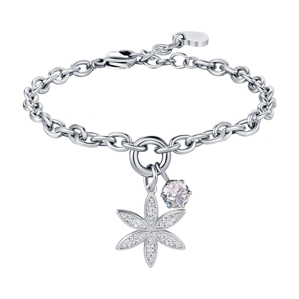 PULSERA DE ACERO PARA MUJER CON FLOR DE LA VIDA CON CRISTALES BLANCOS