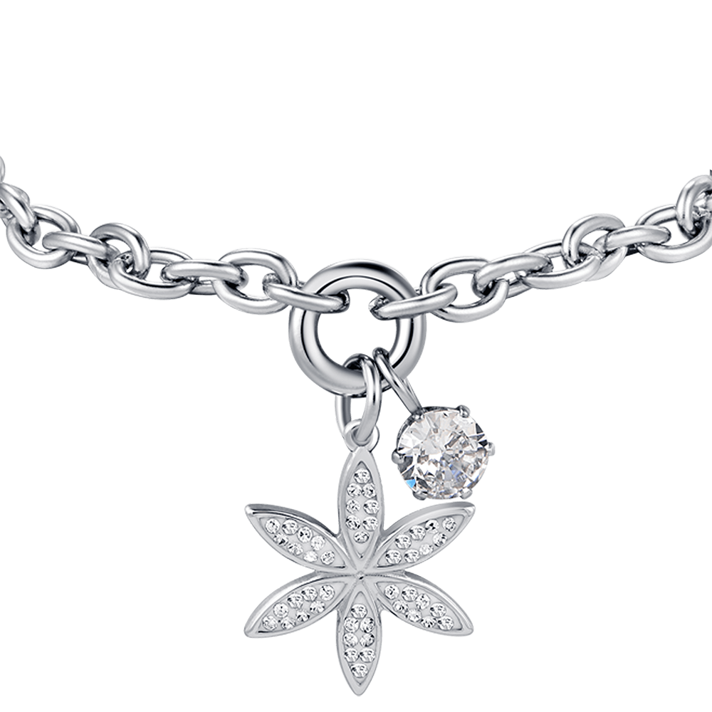 PULSERA DE ACERO PARA MUJER CON FLOR DE LA VIDA CON CRISTALES BLANCOS