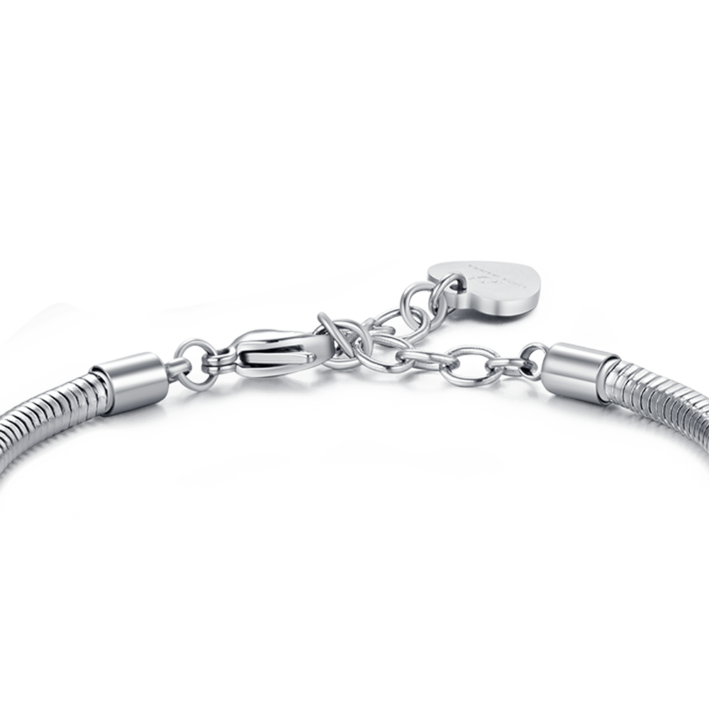 PULSERA DE ACERO PARA MUJER CON TRÉBOL DE CUATRO HOJAS CON CRISTALES BLANCOS