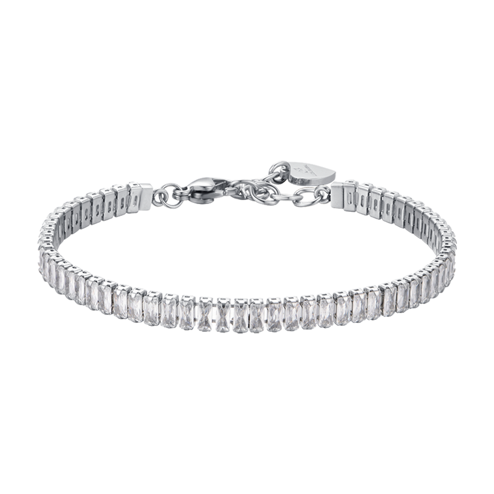 PULSERA DE TENIS DE ACERO PARA MUJER CON CRISTALES BAGUETTE BLANCOS