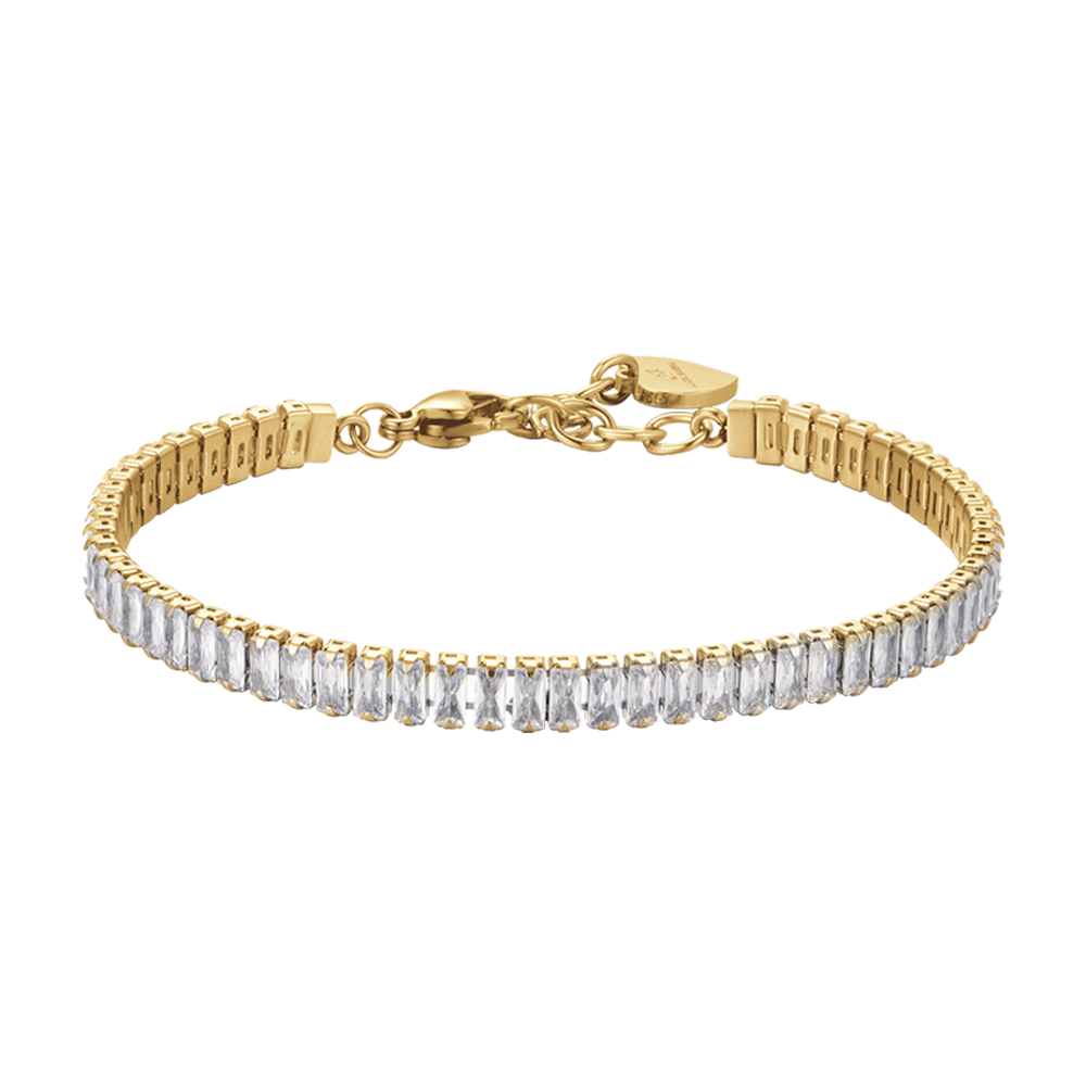 PULSERA DE TENIS DE ACERO PARA MUJER CON CRISTALES BAGUETTE BLANCOS