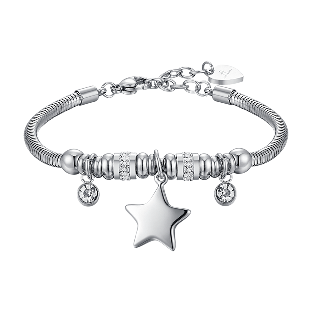 PULSERA DE ACERO PARA MUJER CON ESTRELLA Y CRISTALES BLANCOS