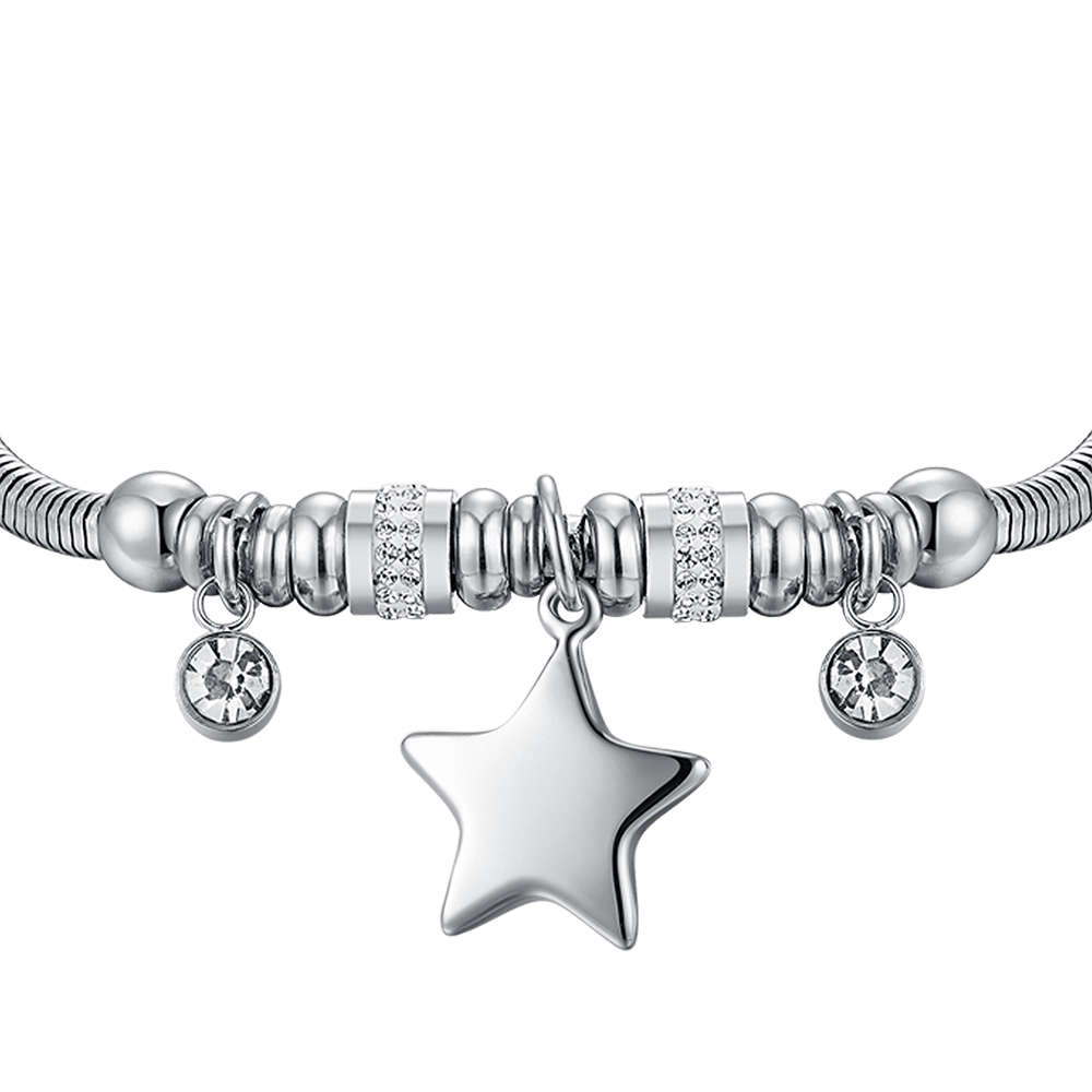 PULSERA DE ACERO PARA MUJER CON ESTRELLA Y CRISTALES BLANCOS
