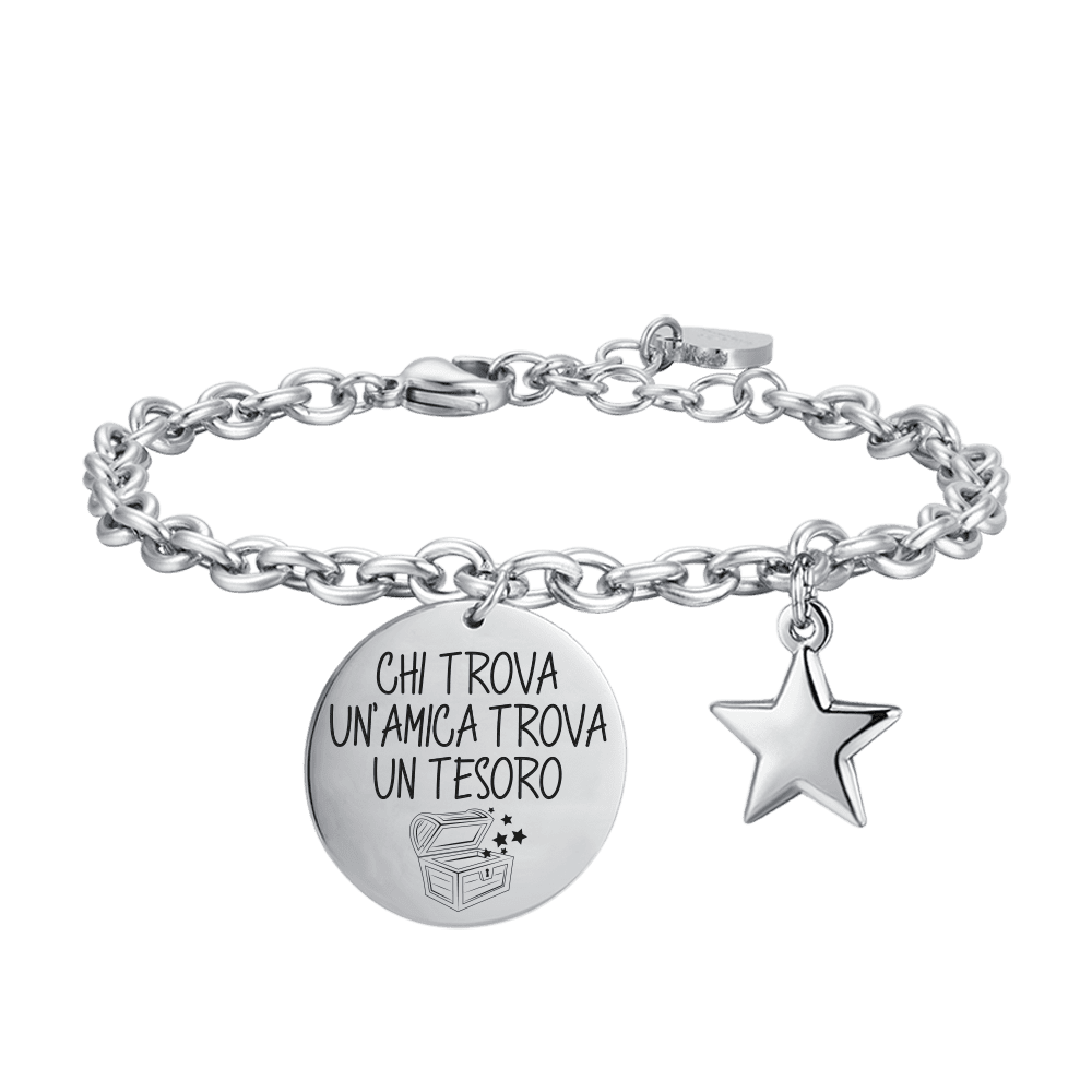 BRAZALETE DE ACERO PARA MUJER QUIEN ENCUENTRA UN AMIGO ENCUENTRA UN TESORO