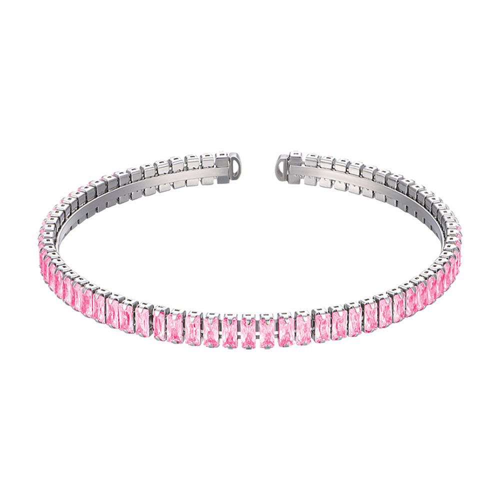 PULSERA DE ACERO PARA MUJER CON CRISTALES ROSAS