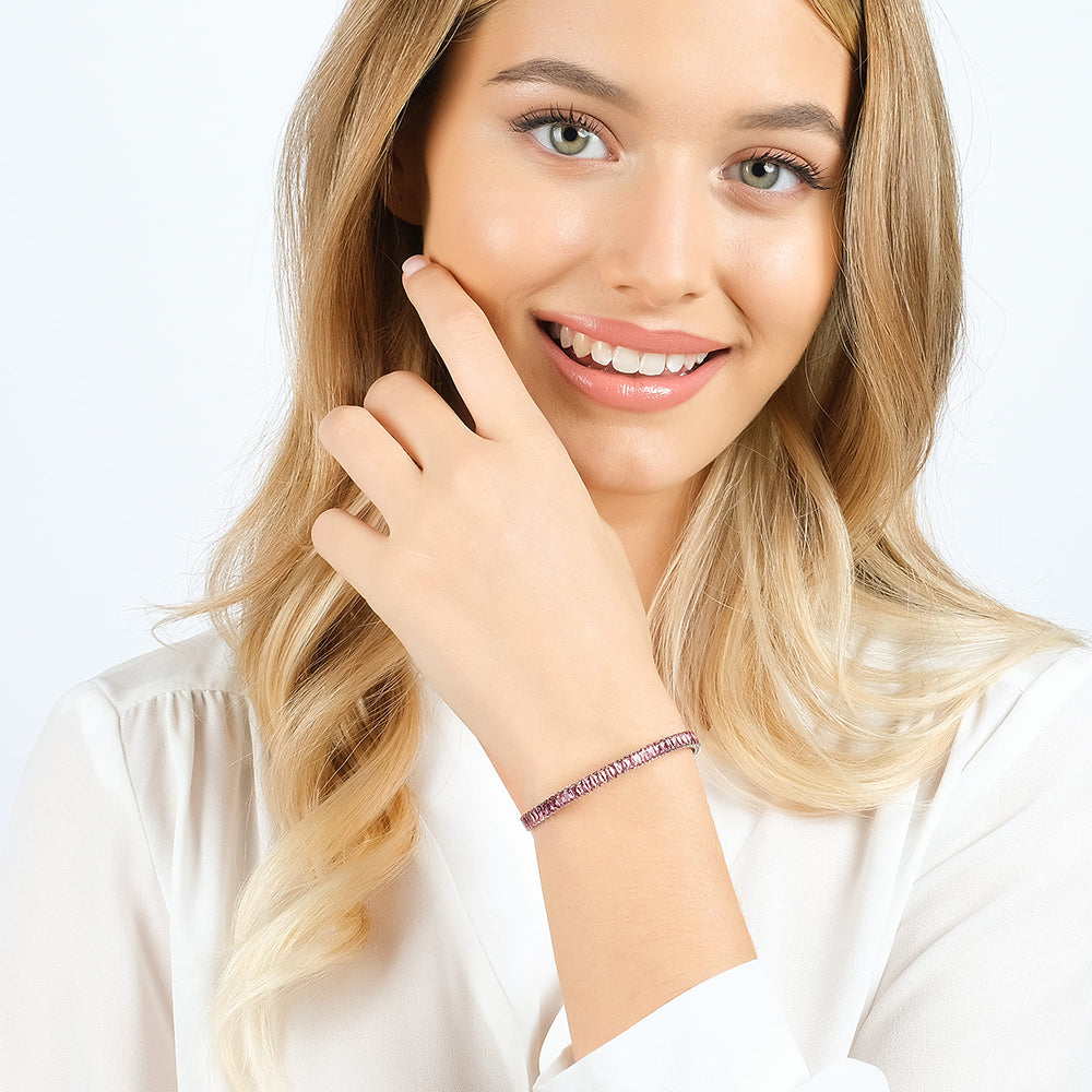 PULSERA DE ACERO PARA MUJER CON CRISTALES FUCSIA