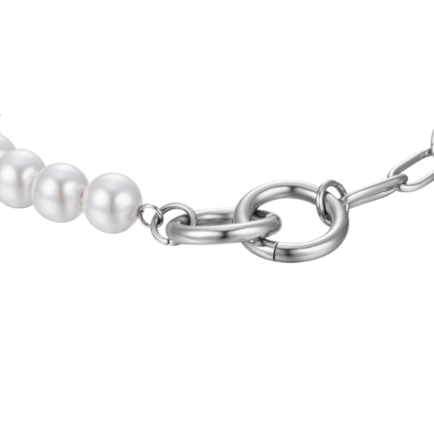 PULSERA DE ACERO PARA MUJER CON PERLAS BLANCAS