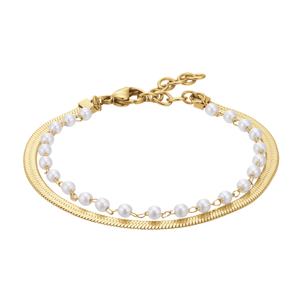 PULSERA DE ACERO PARA MUJER CON PERLAS BLANCAS
