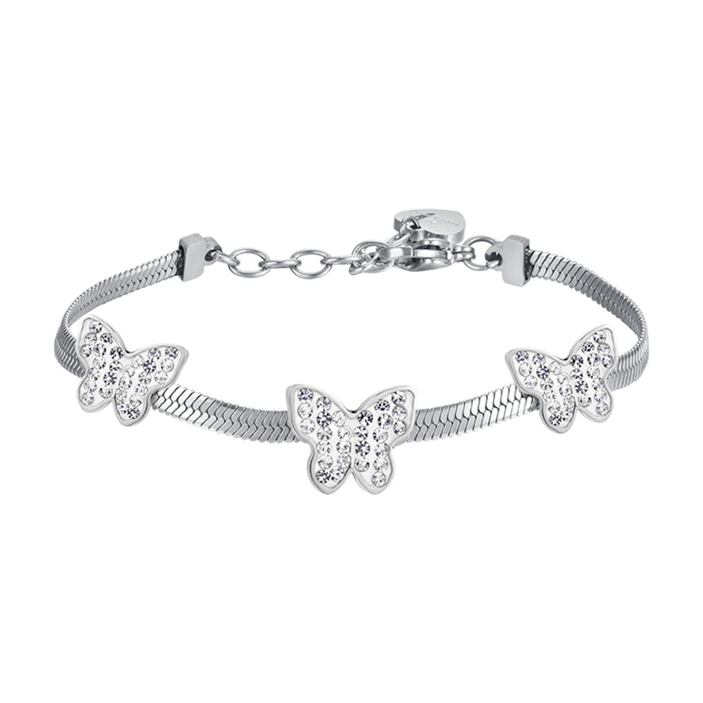 PULSERA DE ACERO SERPIENTE PARA MUJER CON MARIPOSAS CON CRISTALES BLANCOS