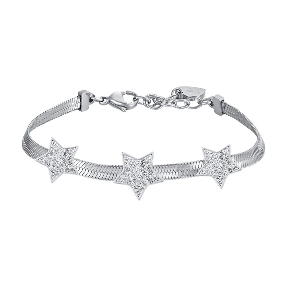 PULSERA DE ACERO SERPIENTE PARA MUJER CON ESTRELLAS CON CRISTALES BLANCOS