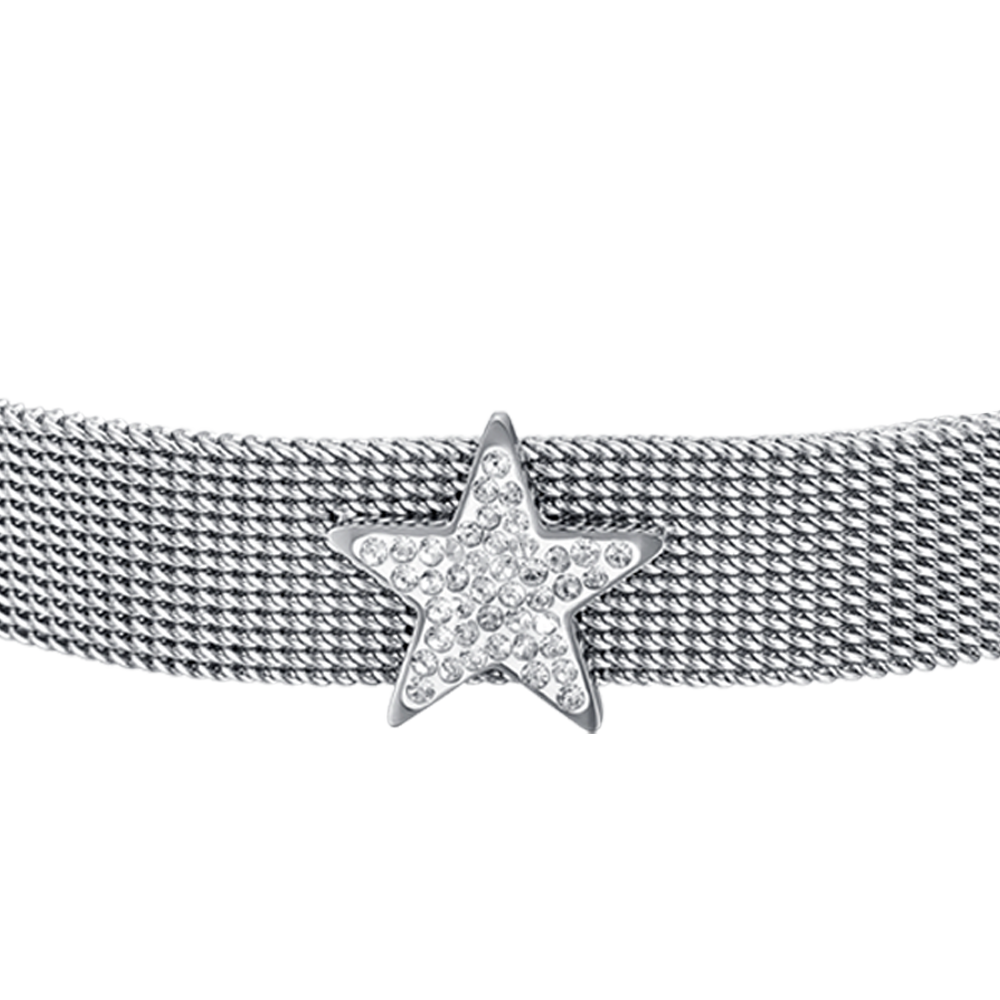 PULSERA MILANO DE MALLA DE ACERO PARA MUJER CON ESTRELLA CON CRISTALES BLANCOS