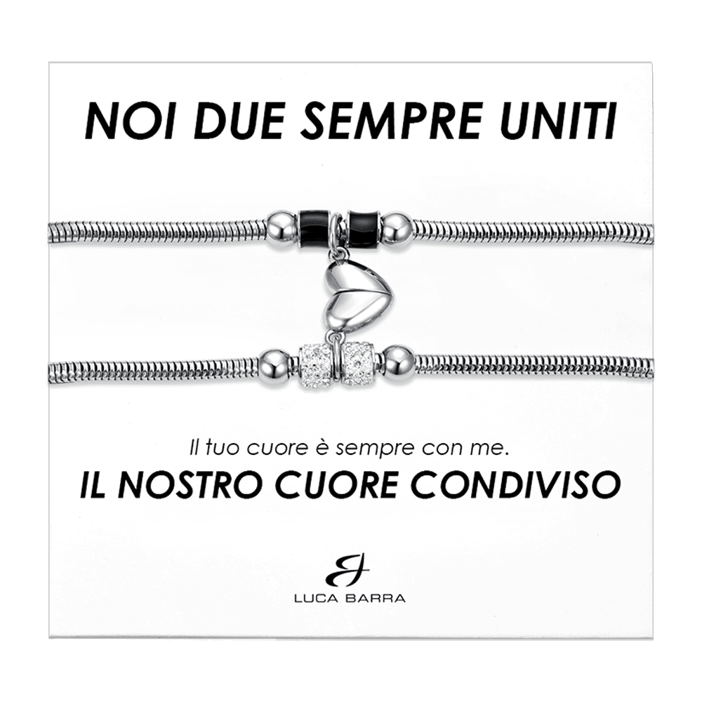 PULSERAS DE PAREJA DE ACERO CON MEDIO CORAZÓN IMANTADO