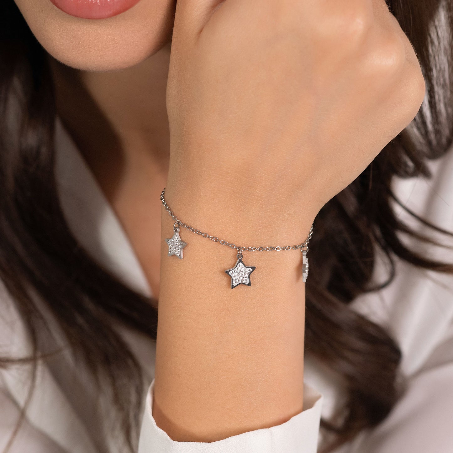 BRAZALETE ESTRELLA DE ACERO PARA MUJER CON CRISTALES BLANCOS