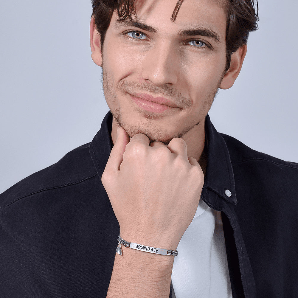 PULSERA DE ACERO PARA HOMBRE CON IMÁN DE CORAZÓN