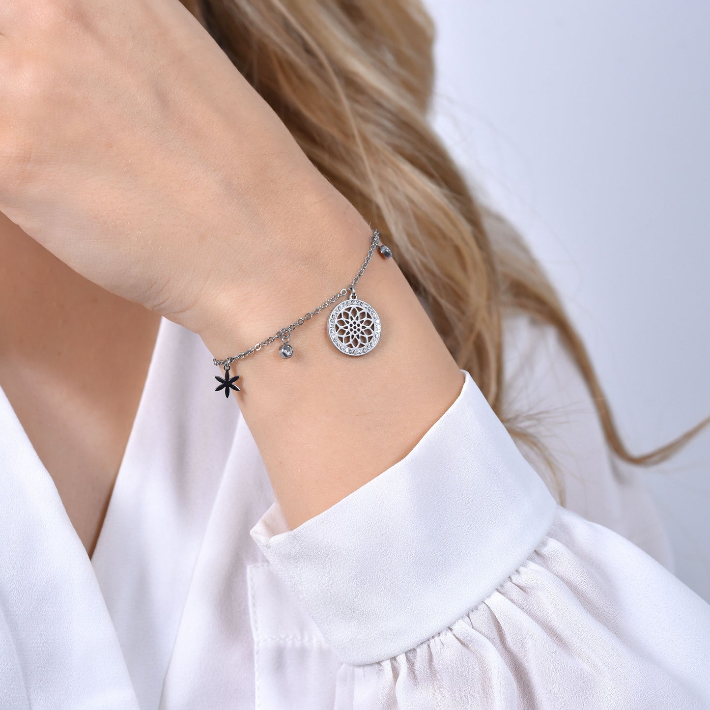 PULSERA DE ACERO FLOR DE LA VIDA PARA MUJER