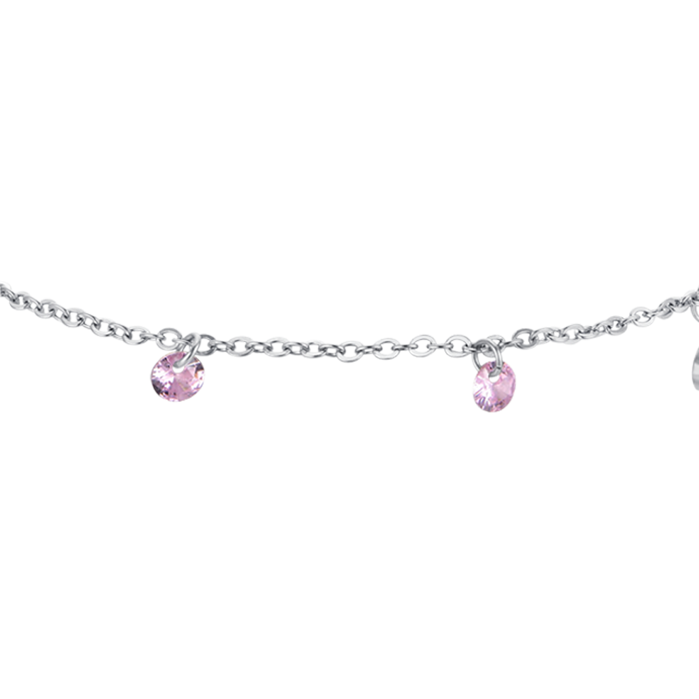 PULSERA DE ACERO CRISTAL ROSA PARA MUJER