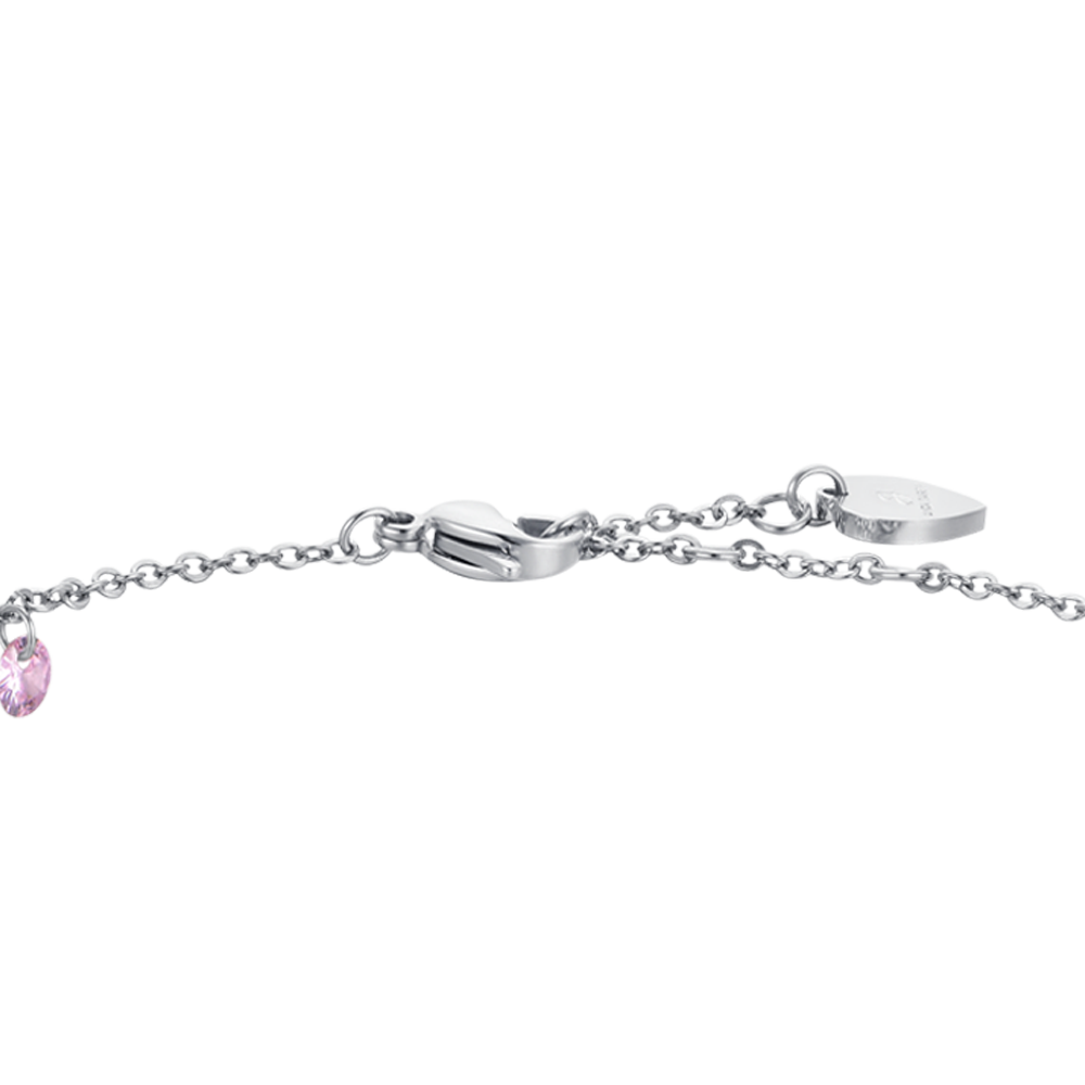PULSERA DE ACERO CRISTAL ROSA PARA MUJER