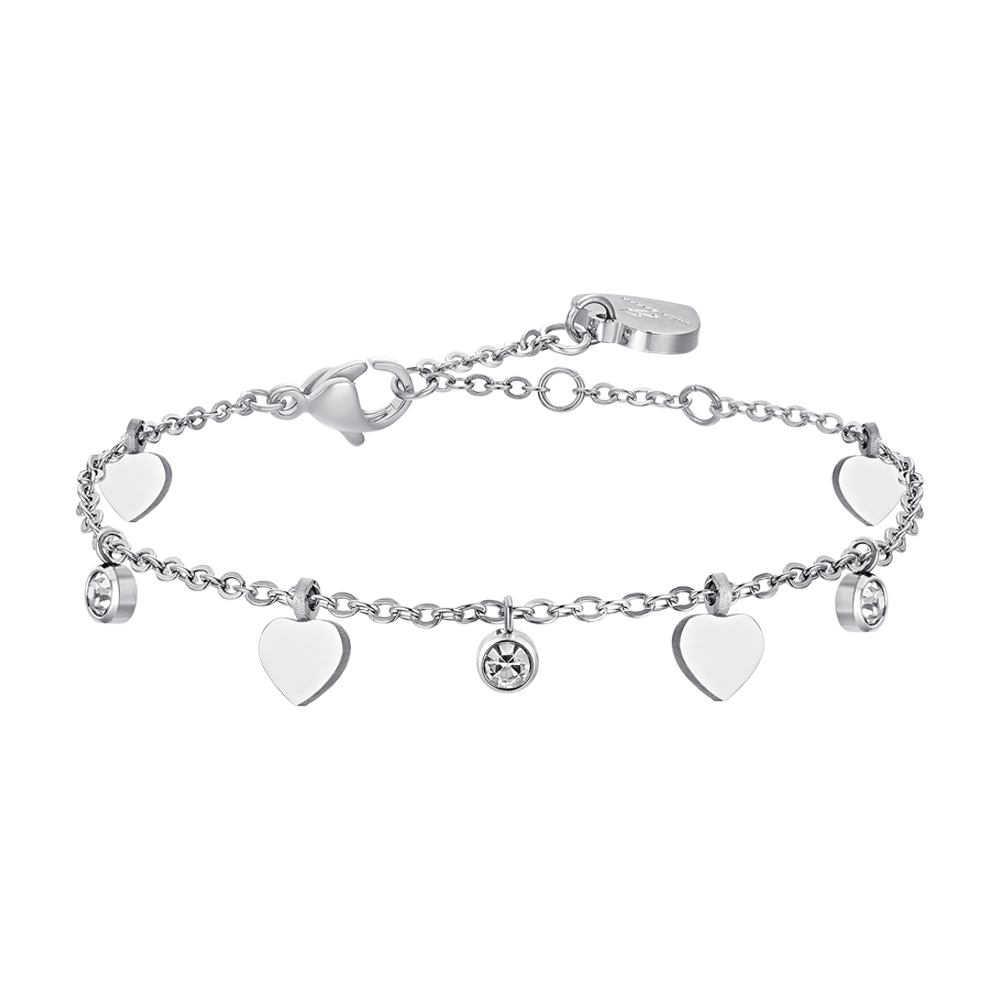 PULSERA DE ACERO CORAZONES Y CRISTALES PARA MUJER