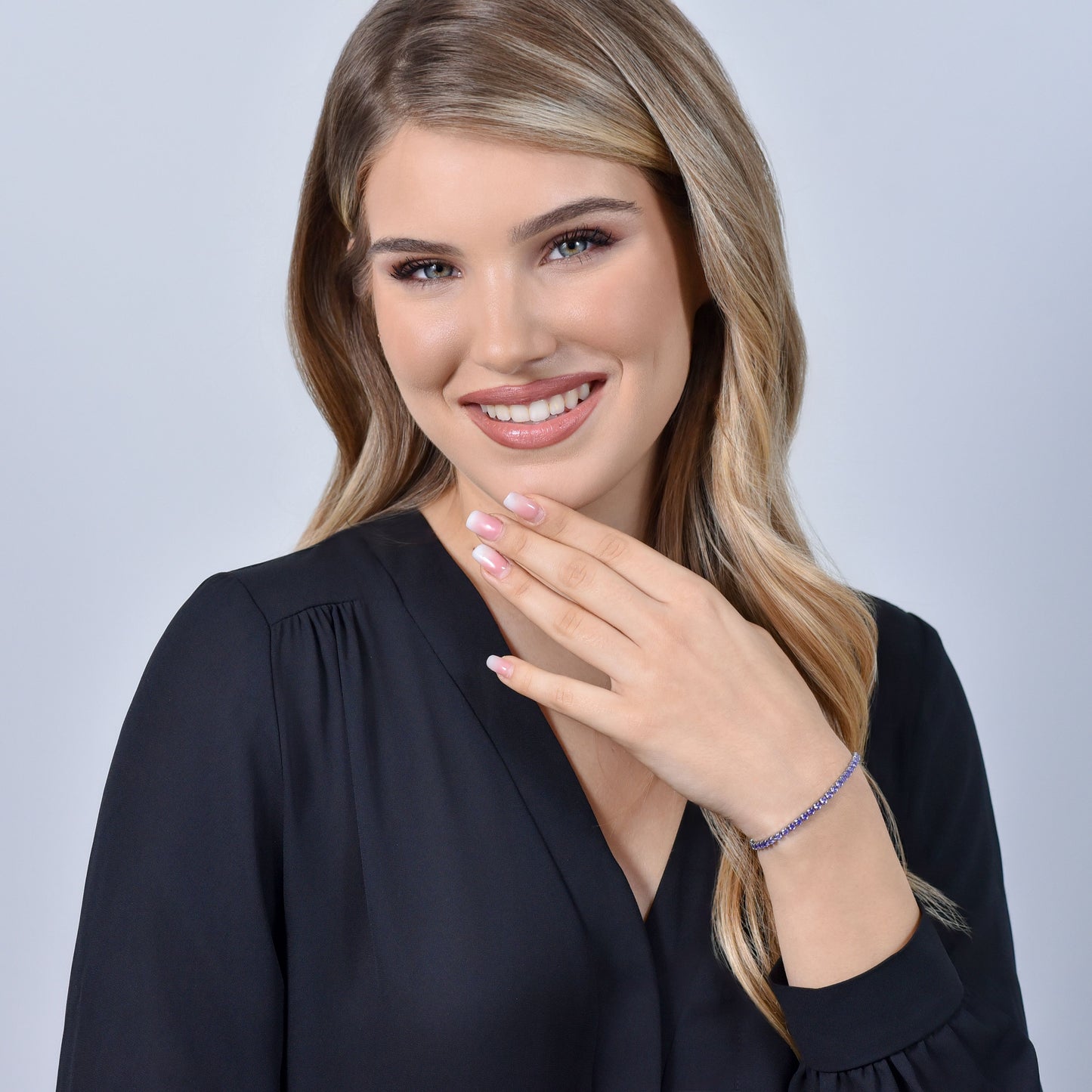 PULSERA TENIS MUJER CRISTALES VIOLETAS