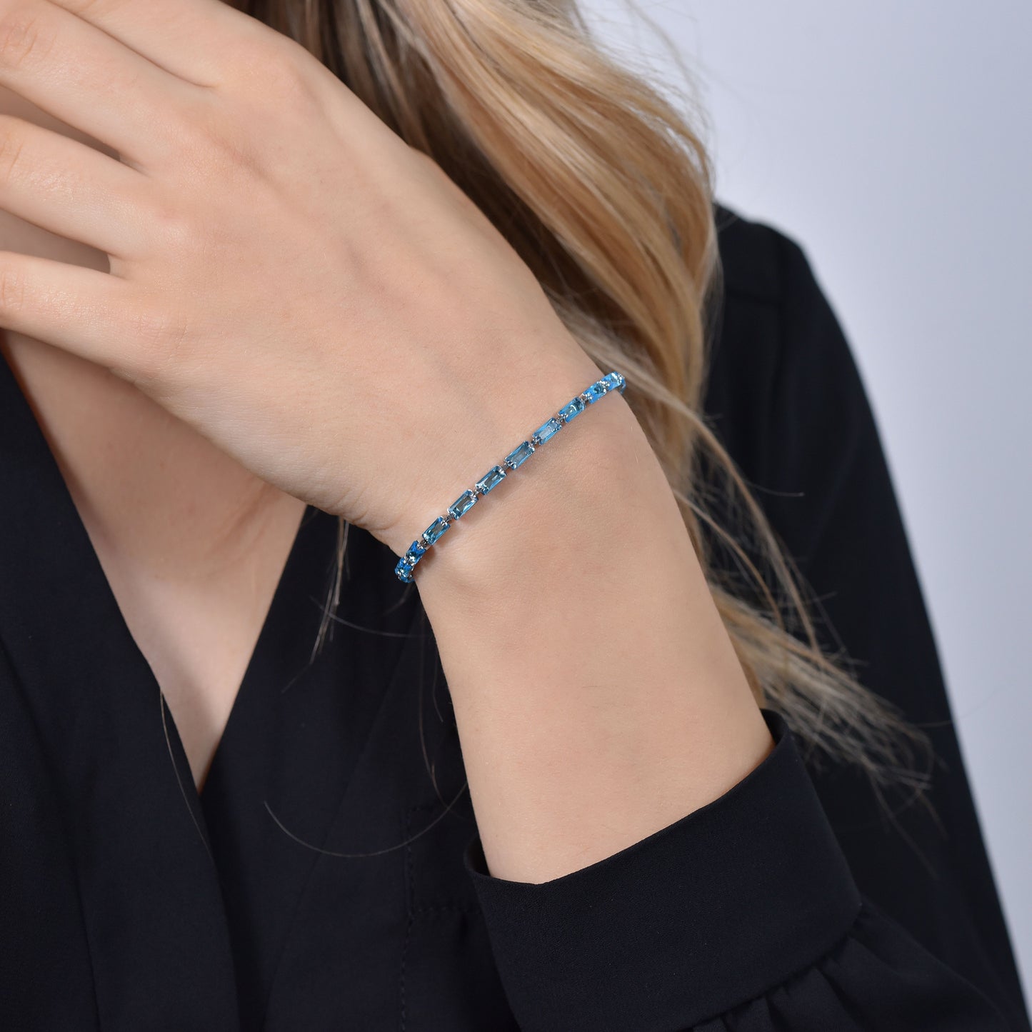 PULSERA TENIS AGUAMARINA BAGUETTE MUJER