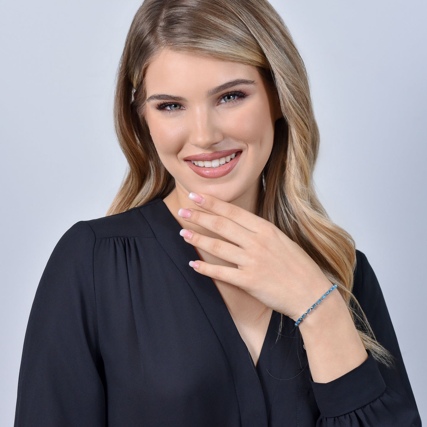 PULSERA TENIS AGUAMARINA BAGUETTE MUJER