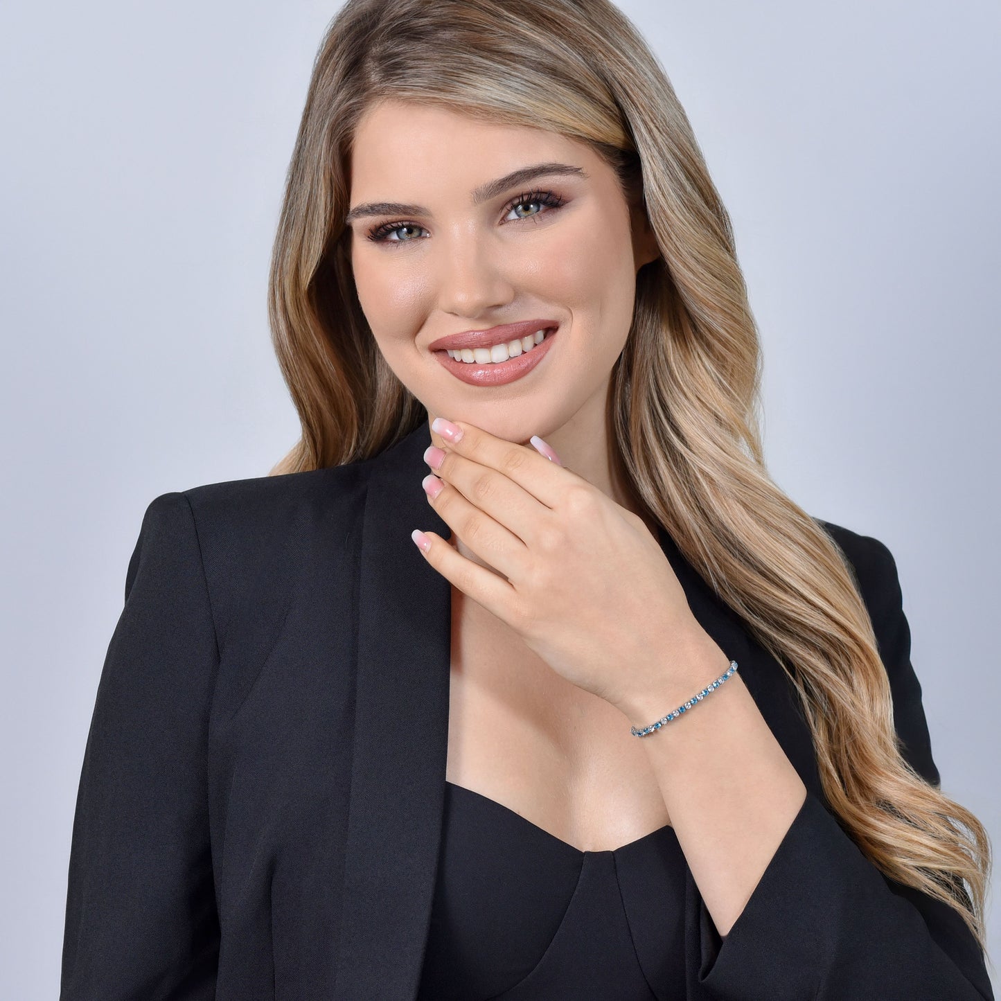 PULSERA TENIS MUJER CRISTALES AZULES Y BLANCOS