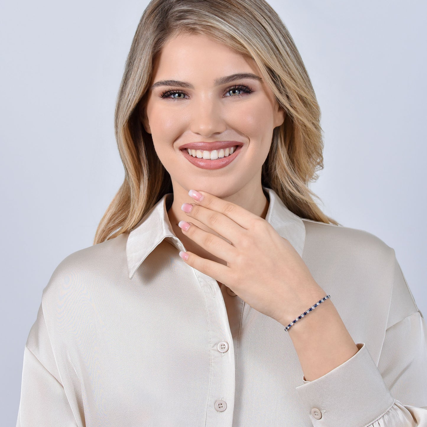 PULSERA TENIS MUJER CRISTALES AZULES Y BLANCOS