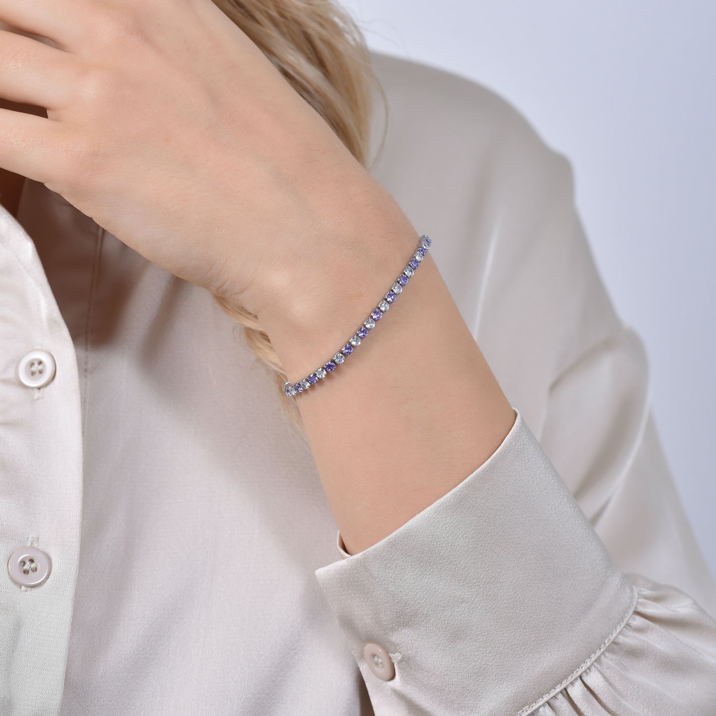 PULSERA TENIS MUJER CRISTALES VIOLETAS Y BLANCOS