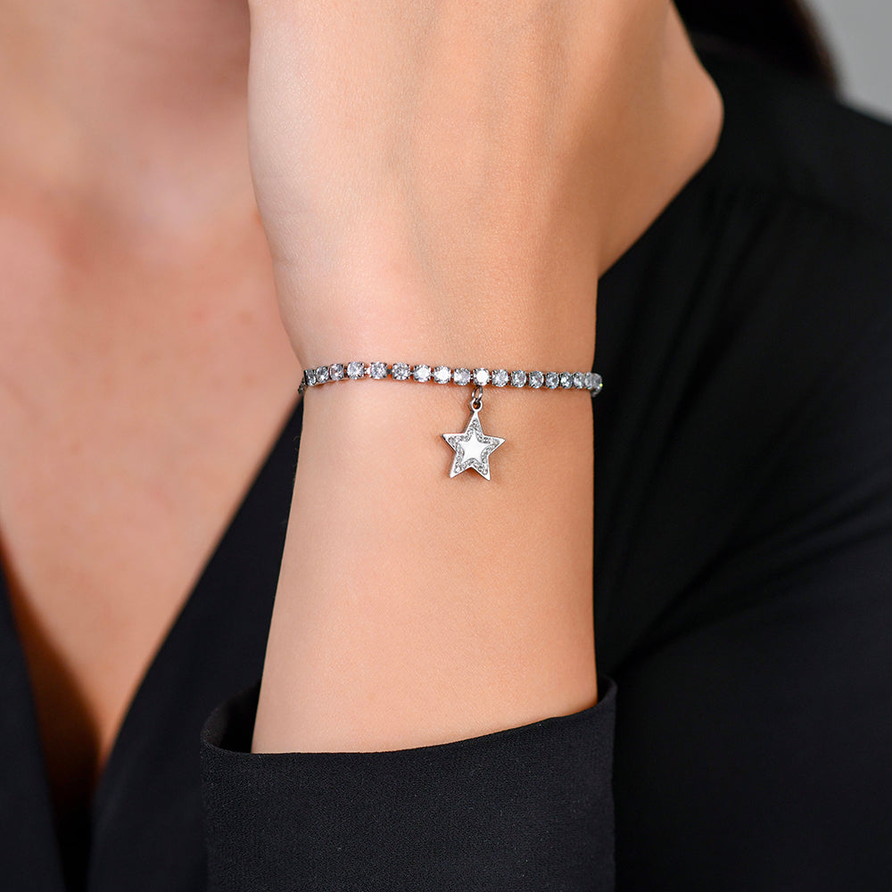 PULSERA DE TENIS PARA MUJER CON ESTRELLA DE ACERO Y CIRCONITA CÚBICA