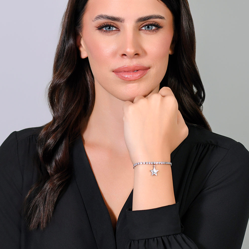 PULSERA DE TENIS PARA MUJER CON ESTRELLA DE ACERO Y CIRCONITA CÚBICA