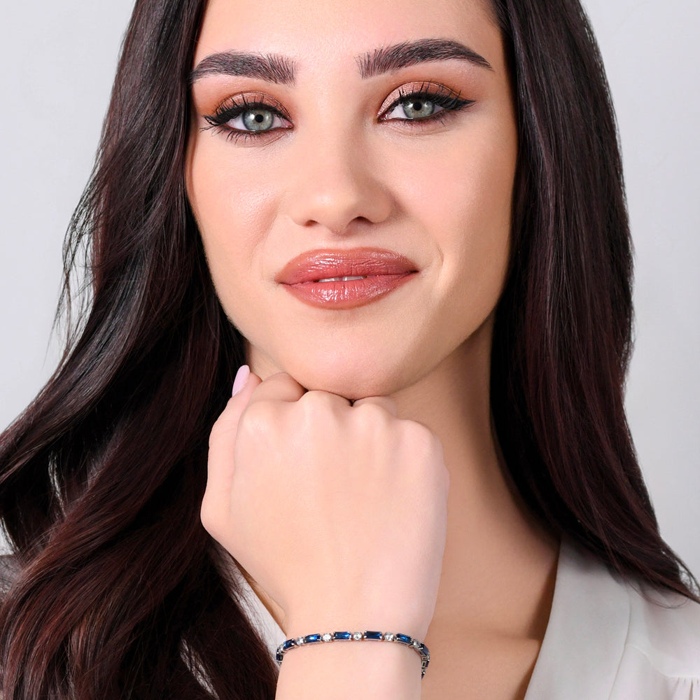 PULSERA TENIS MUJER ACERO CIRCONITA AZUL