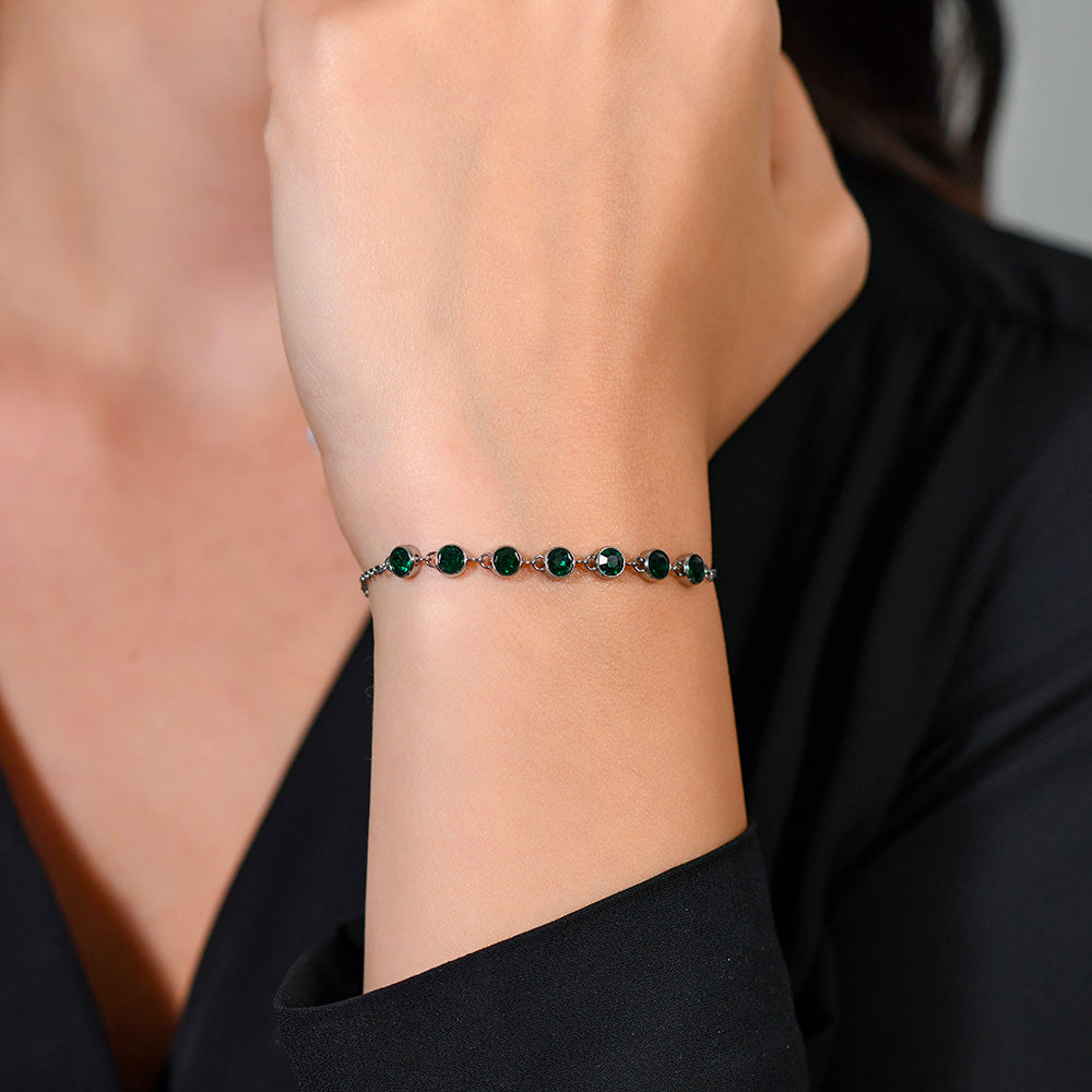PULSERA DE ACERO CRISTAL VERDE PARA MUJER
