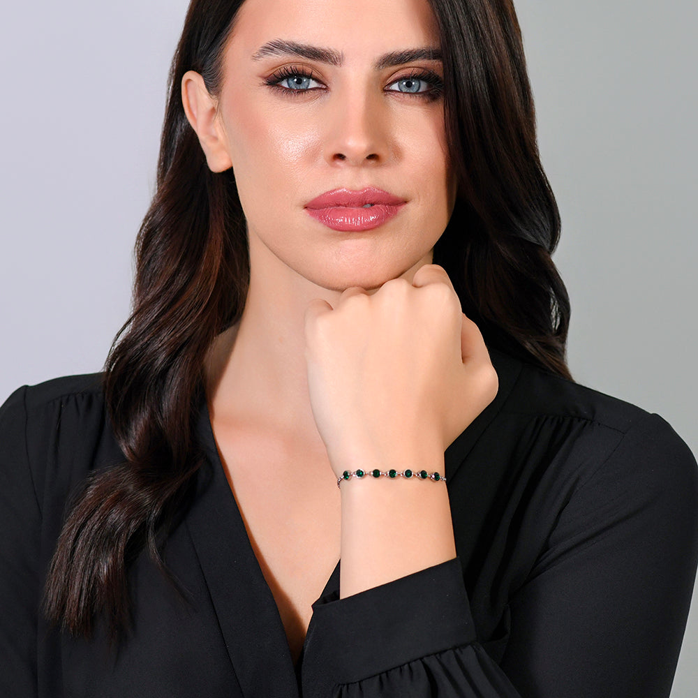 PULSERA DE ACERO CRISTAL VERDE PARA MUJER