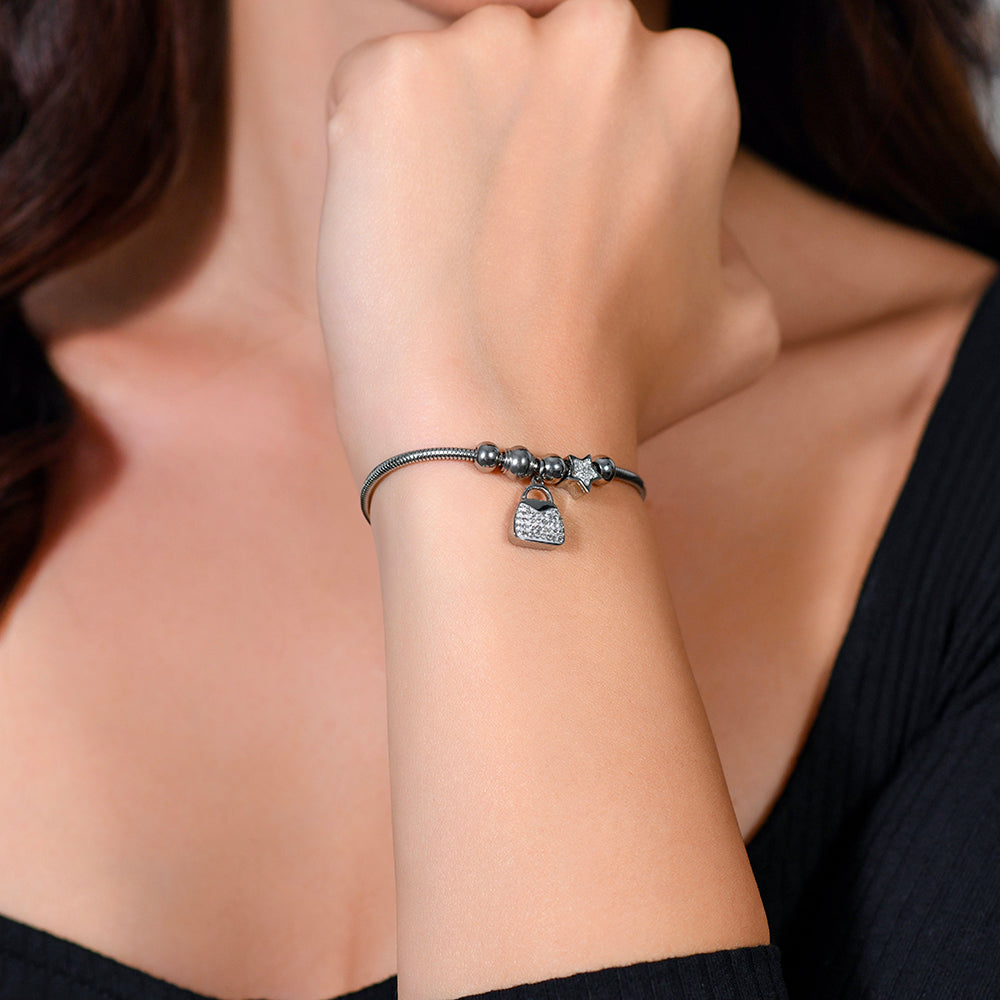 BOLSA DE ACERO Y CRISTALES PULSERA DE MUJER