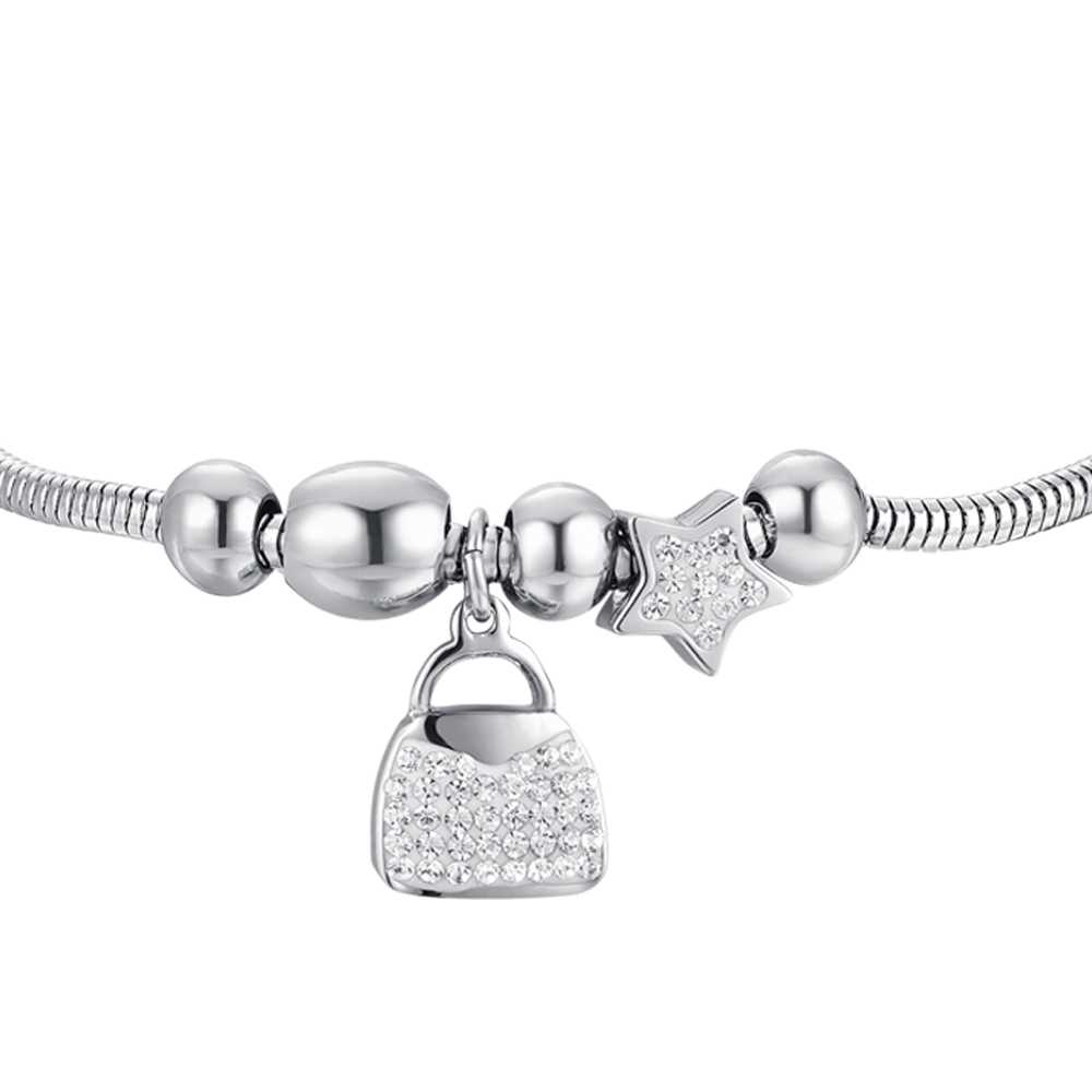 BOLSA DE ACERO Y CRISTALES PULSERA DE MUJER