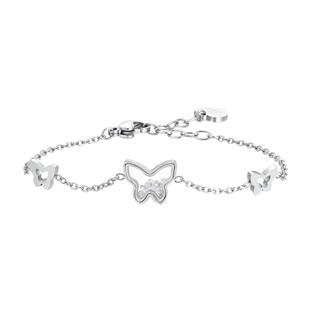 PULSERA DE MUJER DE ACERO CON MARIPOSA Y CIRCONITA