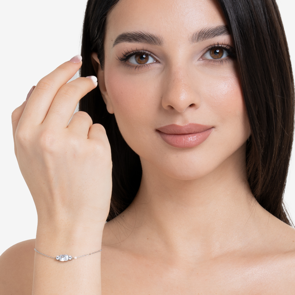 BRACCIALE DONNA IN ACCIAIO CON ZIRCONI BIANCHI