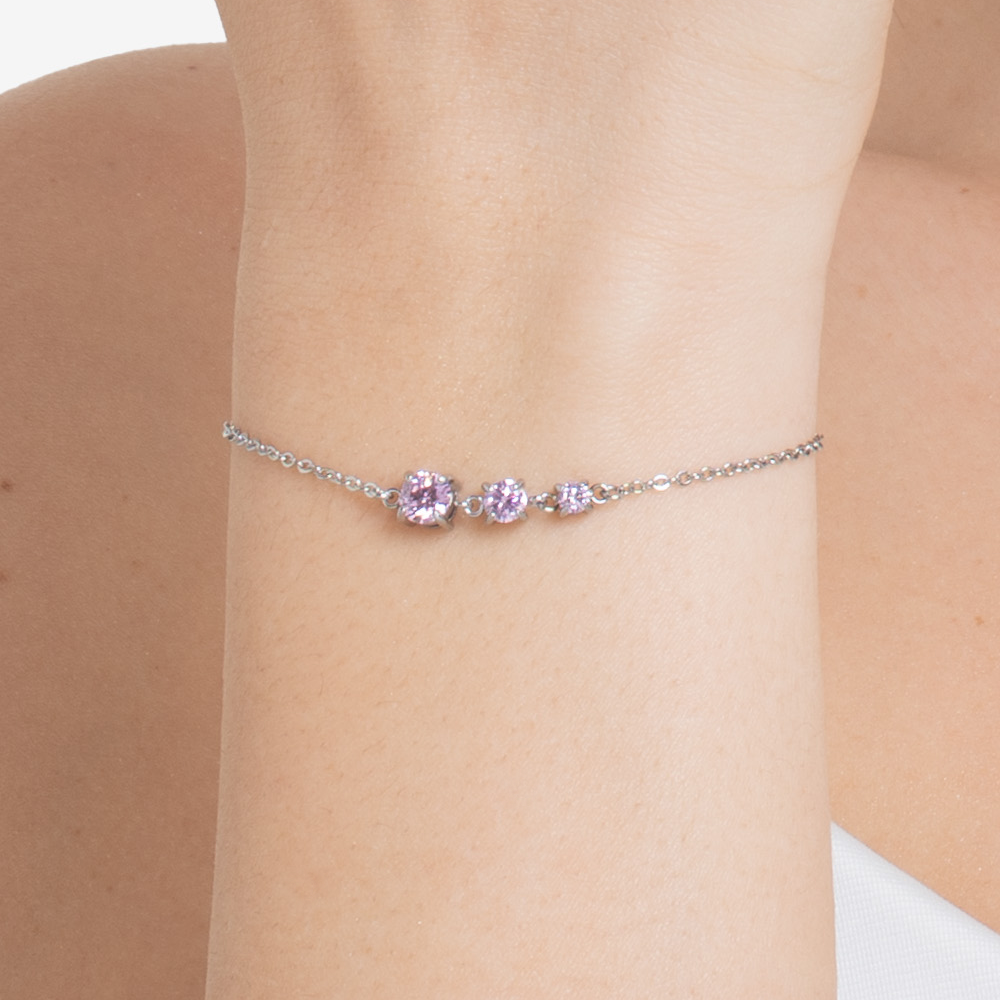 BRACCIALE DONNA IN ACCIAIO CON ZIRCONI ROSA