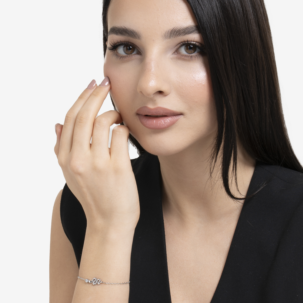 BRACCIALE DONNA IN ACCIAIO CON SERPENTE E CRISTALLO BIANCO